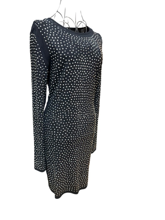 Hot & Delicious Dresses & Skirts - Black Rhinestone Studded Long Sleeve Bodycon Dress Large